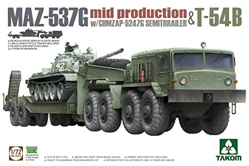 【予約2021年5月】1/72 ロシア軍 MAZ-537G トラクター w/CHMZAP-5247G セミトレーラー 戦車運搬車 & T-54B 中戦車 TKO5013 タコム