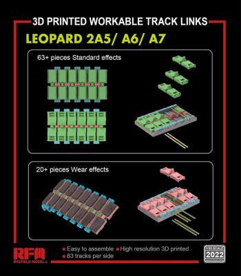 【予約2021年9月】1/35 レオパルト2A5/A6/A7用 可動式 履帯セット (3Dプリンター製) RFM2022 ライフィールドモデル