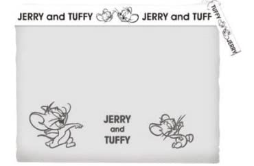 トムとジェリー ロゴテープシリーズ フラットポーチ グレー ジェリーとタフィーW