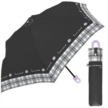 クラックス スイートチェック 子供折傘 53.5cm カラビナ付き手元折傘 折りたたみ傘 くすみカラー カバンに取り付けられる (ブラック)