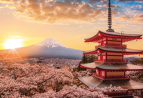 1000ピース ジグソーパズル 春暁の富士山と桜 (山梨) コンパクトピース (26ｘ38cm)【送料込み】
