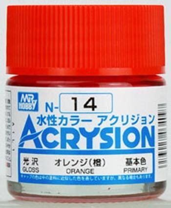 【水性アクリル樹脂塗料】新水性カラー アクリジョン オレンジ（橙） 光沢 N14